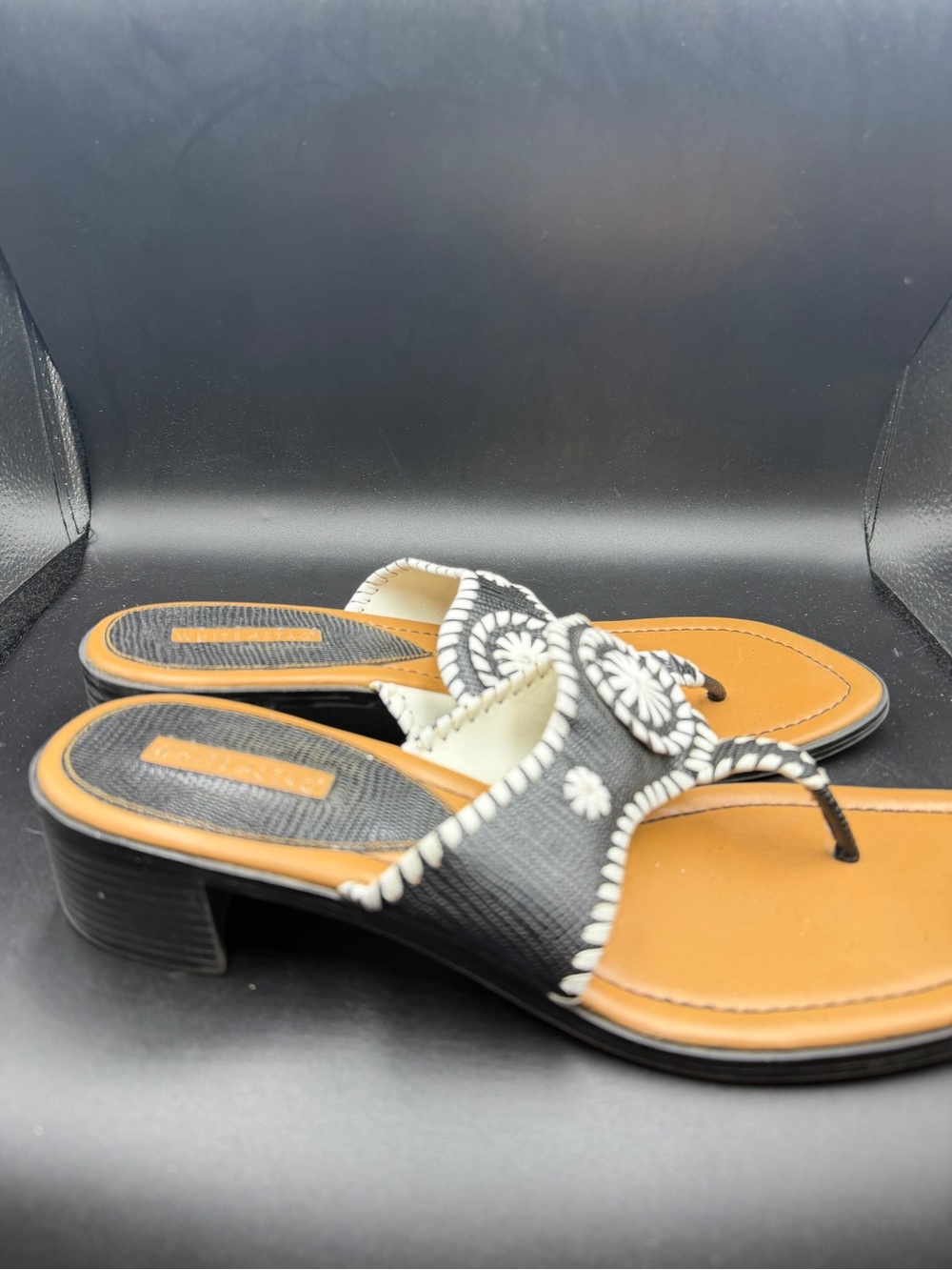 White stag Woven Accent Black and Tan Women's Heeled Sandals